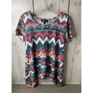 Absolutely Famous Womens Multicolor Chevron Pattern Short Sleeve Top Size L